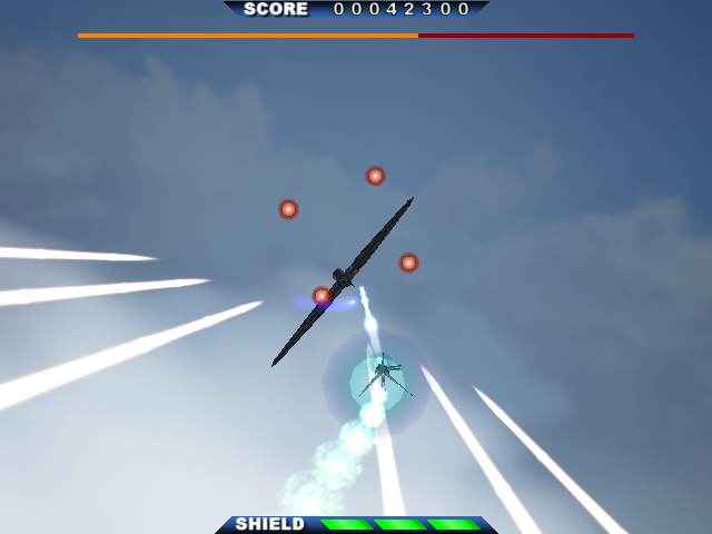 強制スクロールの3Dフィールドを進んでいく。移動範囲が円形に制限されているため、見た目は3Dだが手触りは2Dっぽくもある