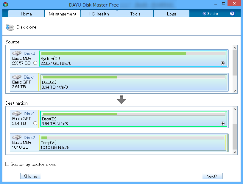 パーティションのクローンも可能