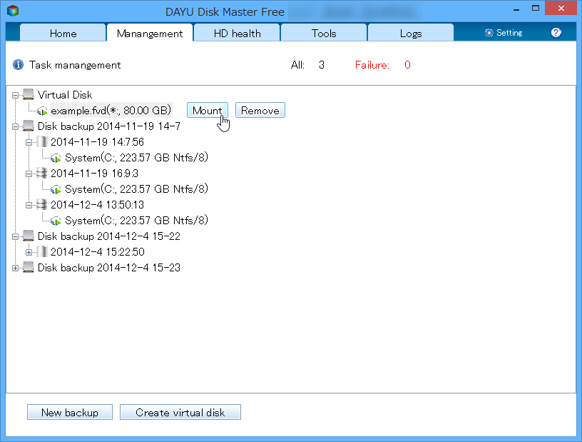 作成した“RAMディスク”も［Management］タブで管理する