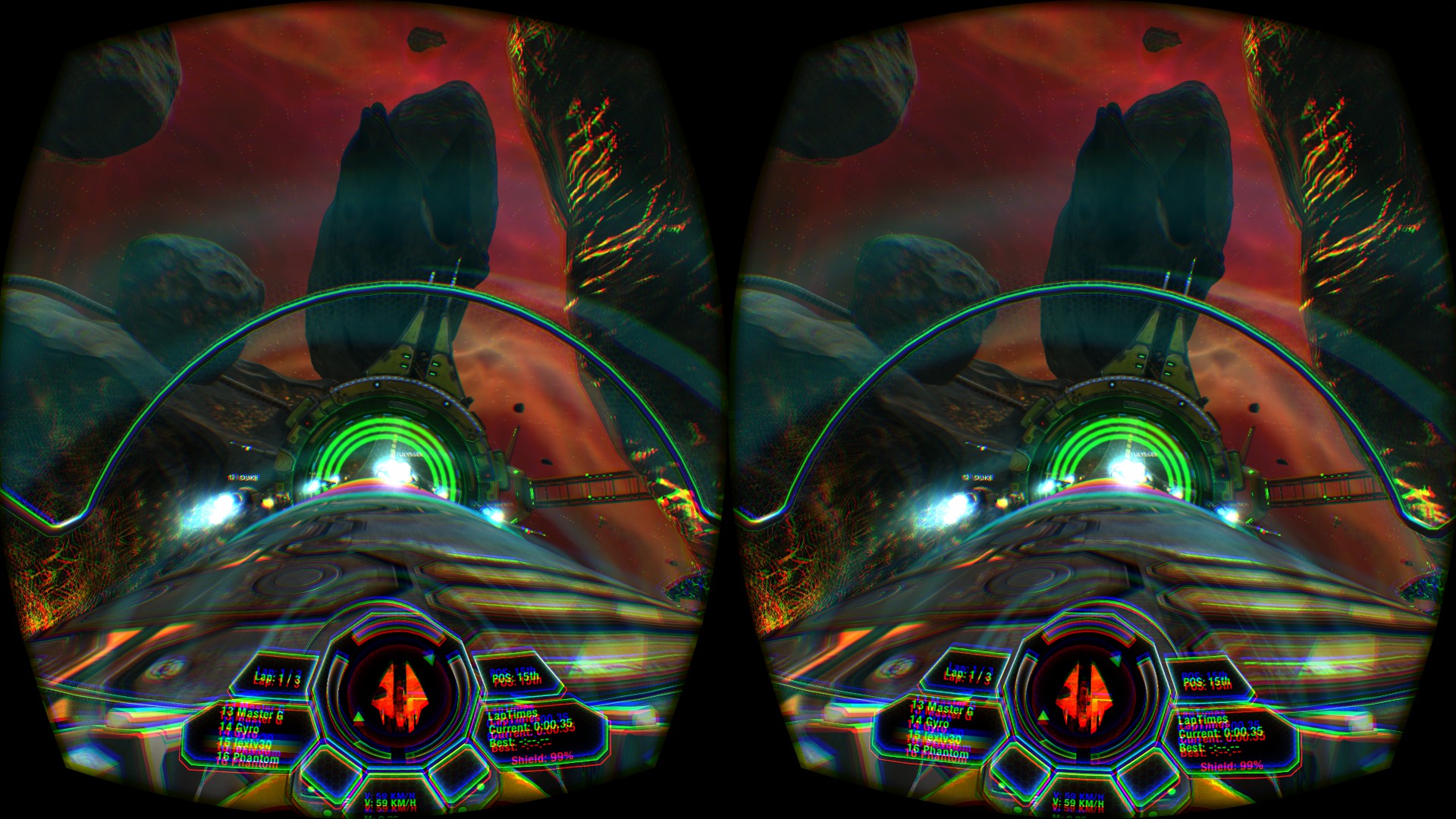 レーススタート！　Xbox 360コントローラーの初期設定では、RTボタンでアクセル、Aボタンでブーストだ。コクピットの右上に順位が表示されている