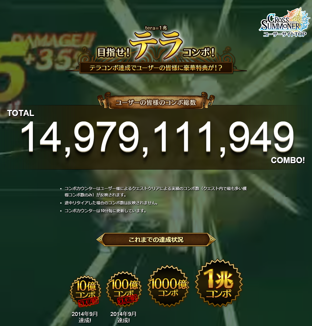 公式サイト内に設けられたコンボカウンター。執筆時現在、約150億コンボを達成