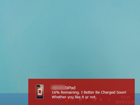 iOS端末のバッテリー残量低下や充電の完了をデスクトップへ通知