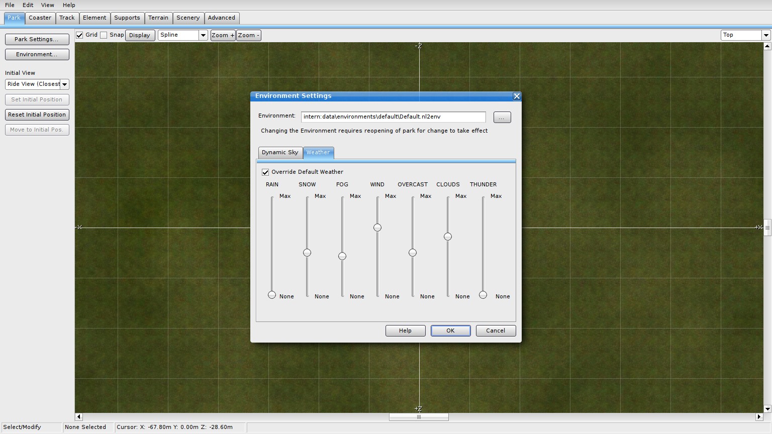 コースのデザインだけでなく、背景の天候なども自由に変えられる
