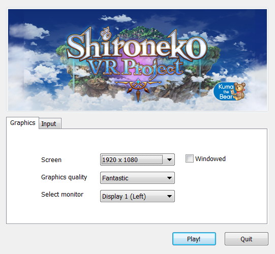 ゲーム起動直後の画面。“Select monitor”でOculusの方を選ぼう