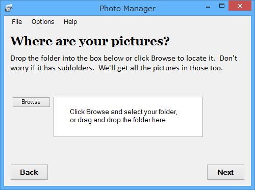 整理対象のフォルダーを指定。エクスプローラーからフォルダーをドラッグ＆ドロップして指定することも可能