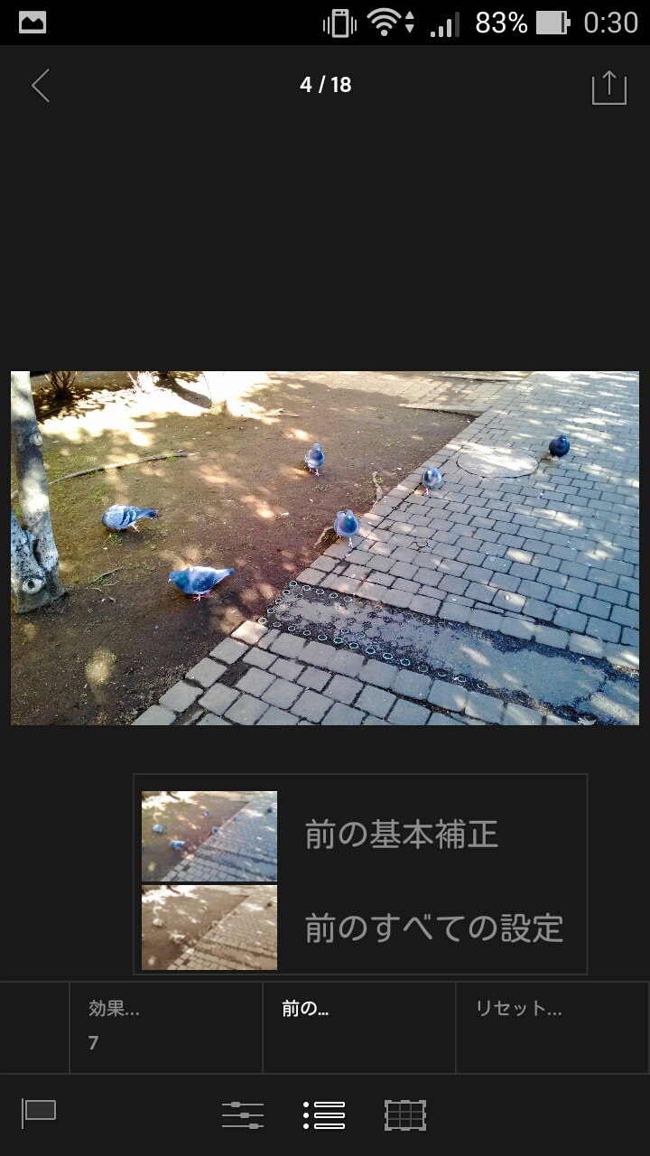 前の写真の補正・加工を現在表示中の写真にそのまま適用できる