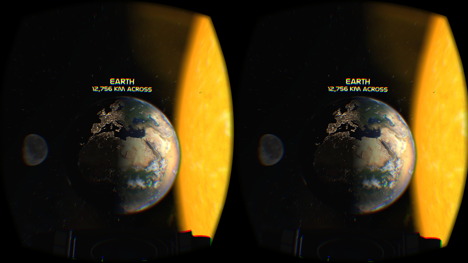 非常に小さな一人乗りの宇宙船に乗っている。目の前には美しい地球が広がる