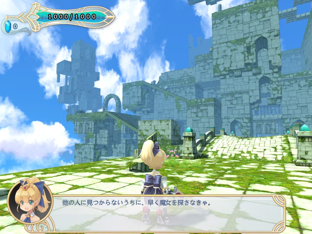 敵を倒し、障害物を避け、仕掛けを解いて塔を進んでいく。なおメッセージは日本語表示＋英語音声