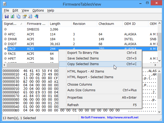 「FirmwareTablesView」v1.00