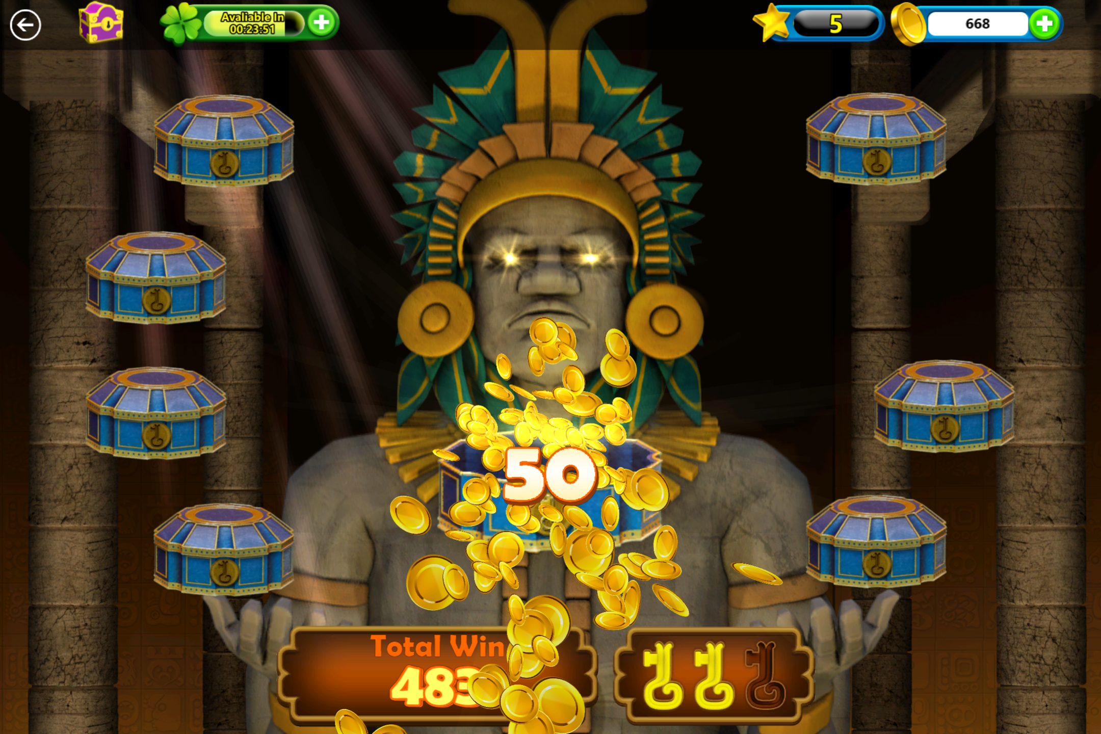 ファーストステージ“Treasure of Ancients”は、密林の奥深くに佇む古い寺院の宝を狙うトレジャーハンターが題材。大当たりになると寺院に潜入するイベントが始まる