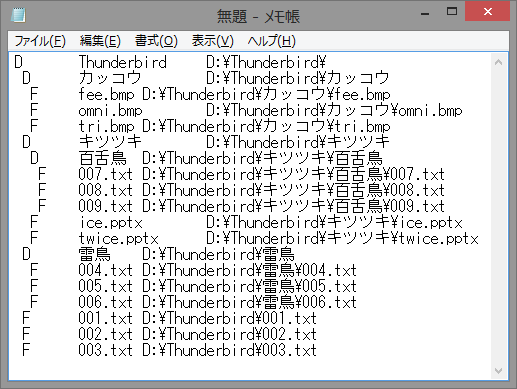 ［File View］ウィンドウから一覧を作成した場合