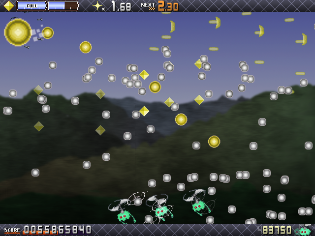 黄色いひし形のアイテムを回収すると電池が回復するのだが、敵弾と勘違いしやすいので注意