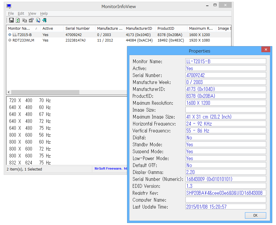 「MonitorInfoView」v1.20