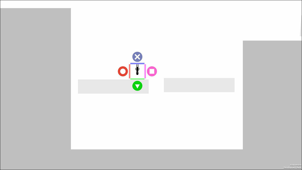 四角いプレイヤーキャラクターから4本の棒を伸ばして動く。シンプルながら簡単にはいかないパズルアクションだ
