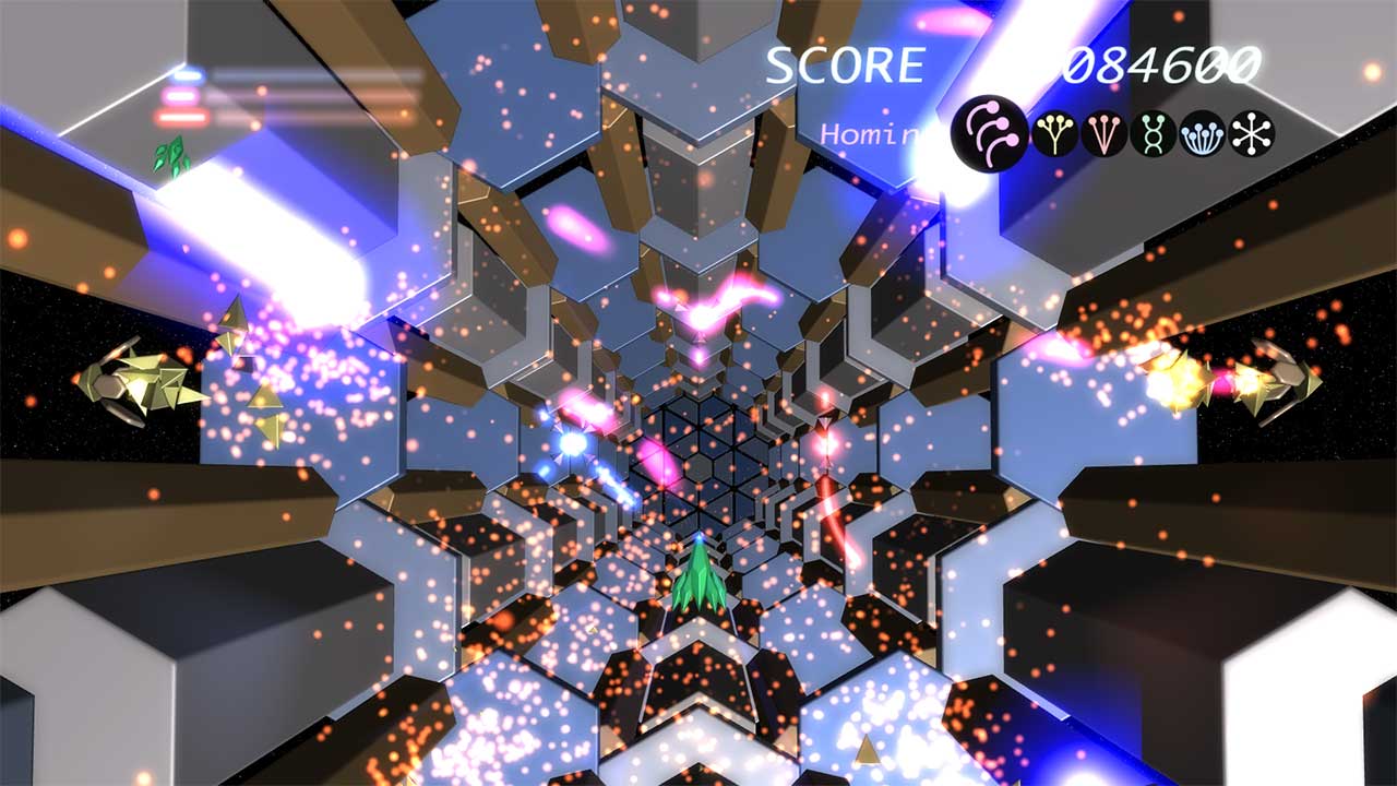 弾幕をオプションで防ぎながら、攻撃を切り替えて敵を倒す。攻防一体のプレイが求められる