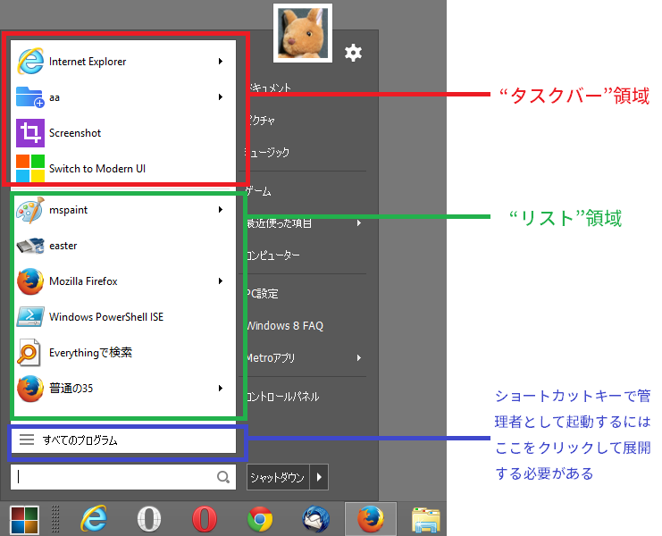 本ソフトのスタートメニューの構成