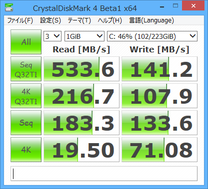 「CrystalDiskMark」v4 Beta1