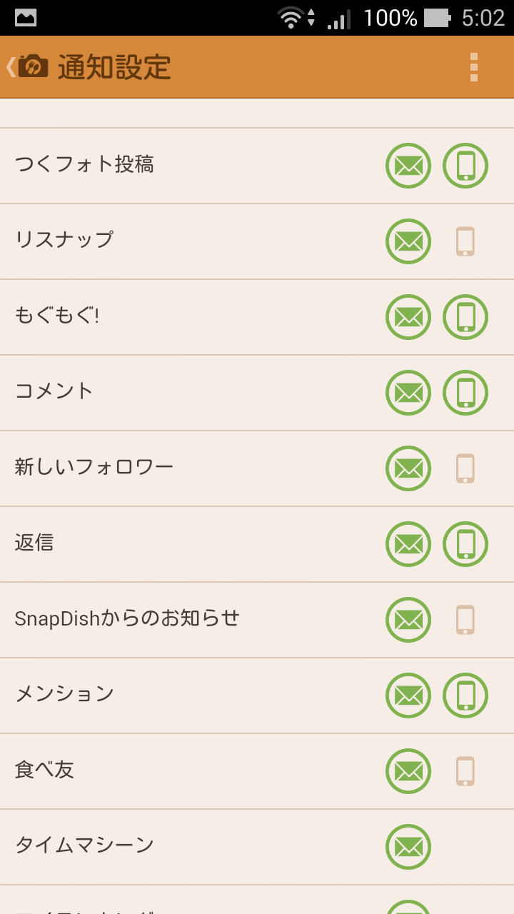 “コメント”“もぐもぐ”“リスナップ”などの各項目の通知をON/OFFできる