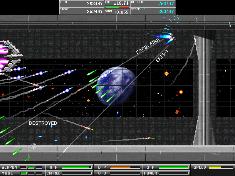 ショットは360度好きな方向に向けて撃てる。敵が後方から登場することも