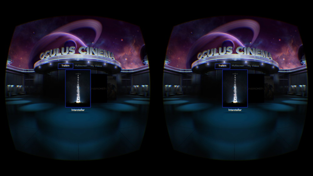 バーチャル映画館で映画の予告編を観ることができる「Oculus Cinema」。ロビーで観たい映画を選ぼう