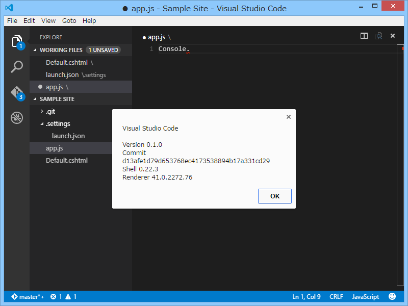 「Visual Studio Code」v0.1.0