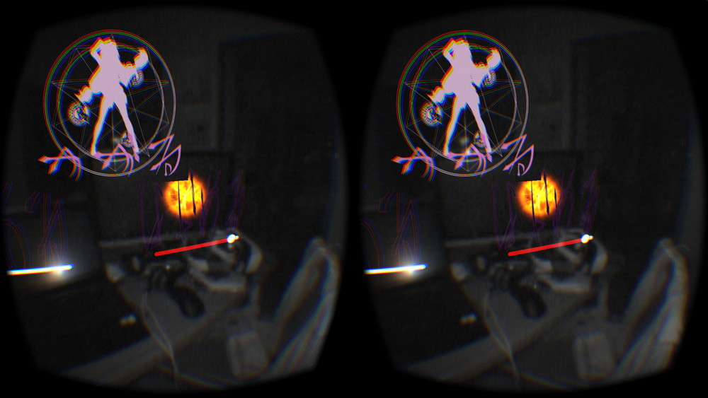 Leap Motionにより手が表示される。“はじめる”に目線を合わせているとオレンジ色のエフェクトと、起動までを示す白と赤のバーが現れる