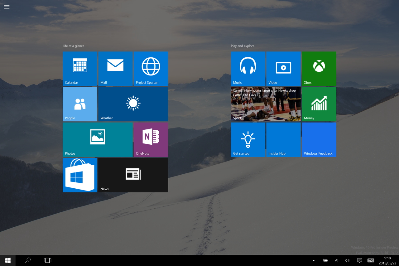 フルスクリーン表示の“スタート”画面