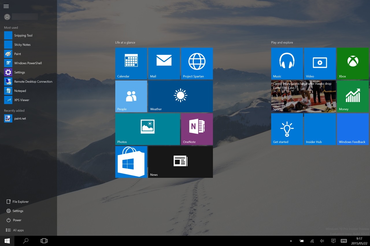 “ハンバーガー”ボタンを押すと、アプリケーションリストやエクスプローラー、電源オプションなどへアクセスできるようになる