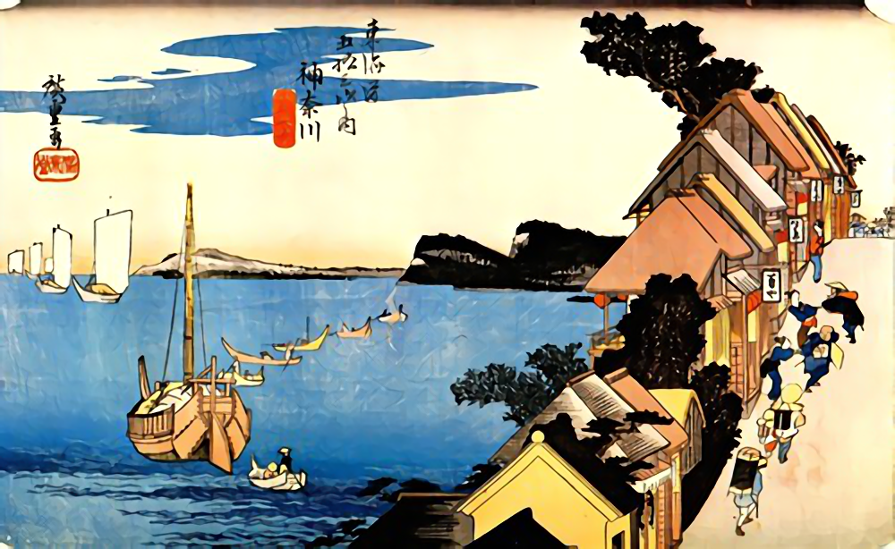 歌川広重　東海道五拾三次『神奈川 台之景』（拡大に「waifu2x_win_koroshell」を利用。ノイズ除去“強”）