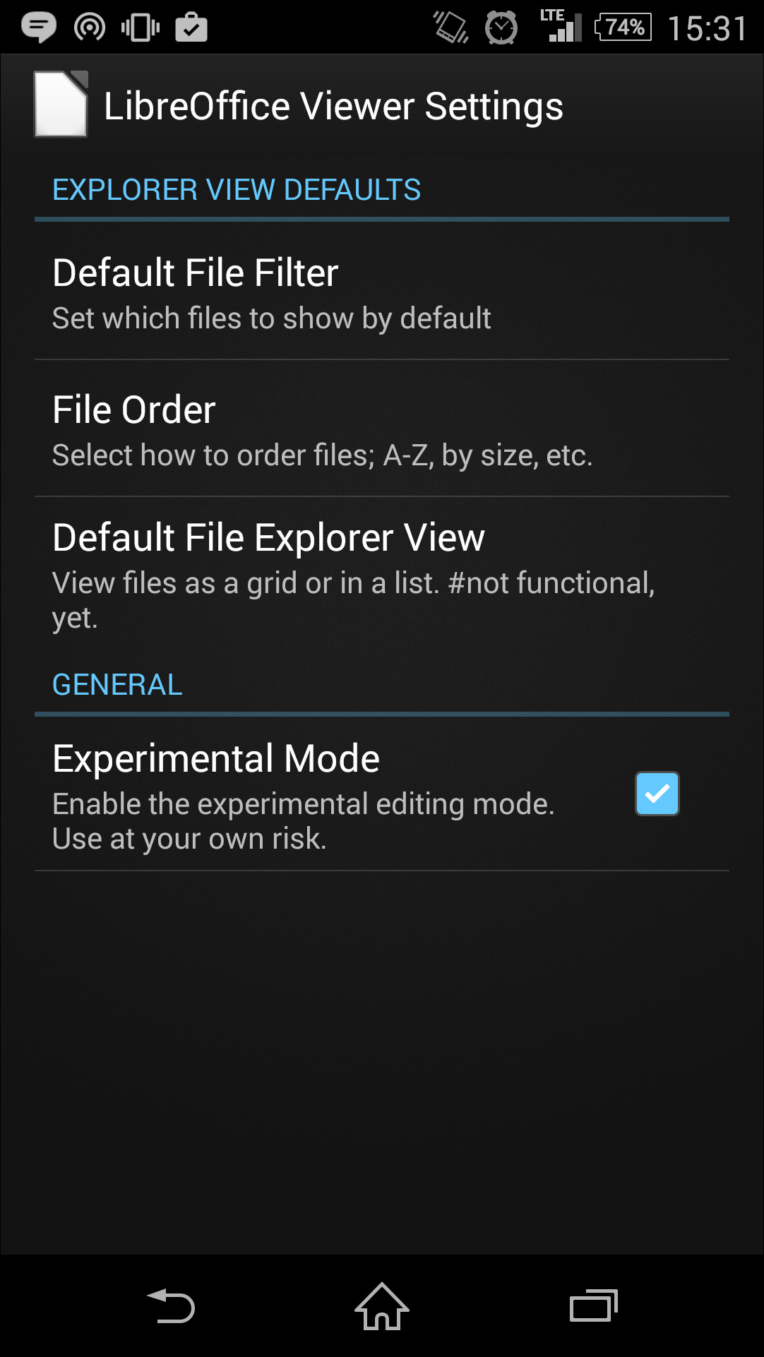 設定画面の［Experimental Mode］チェックボックスをONにすることで利用可能