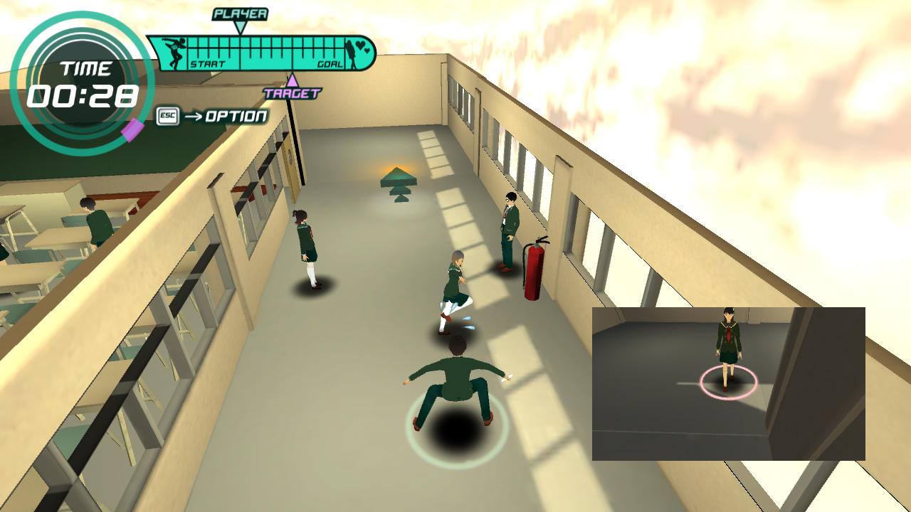 相手や他の生徒を避けてラブレターを届ける。アクション的には隠れるより逃げ切るという感じ