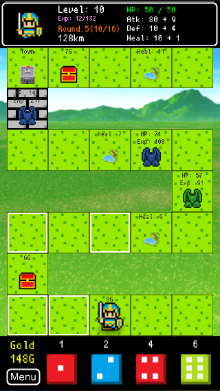 4つ配られるサイコロのうち1つを選んで進んでいく