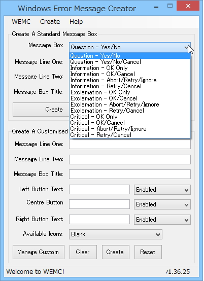 「Windows Error Message Creator」v1.36.25