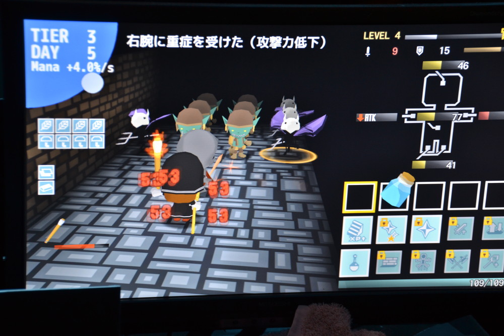 プレイヤーはあくまで回復係だが、戦士とたいまつの状態確認、敵を倒す戦術など、瞬時に判断すべきことが多い