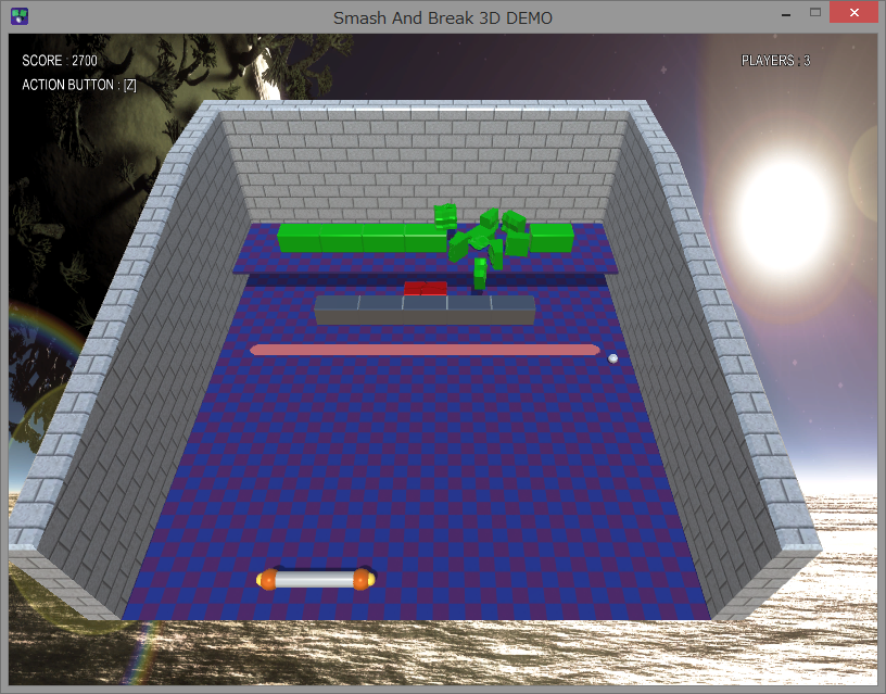ブロックが2段に並んでおり、上の段のブロックは弾が飛び上がらないと崩せない