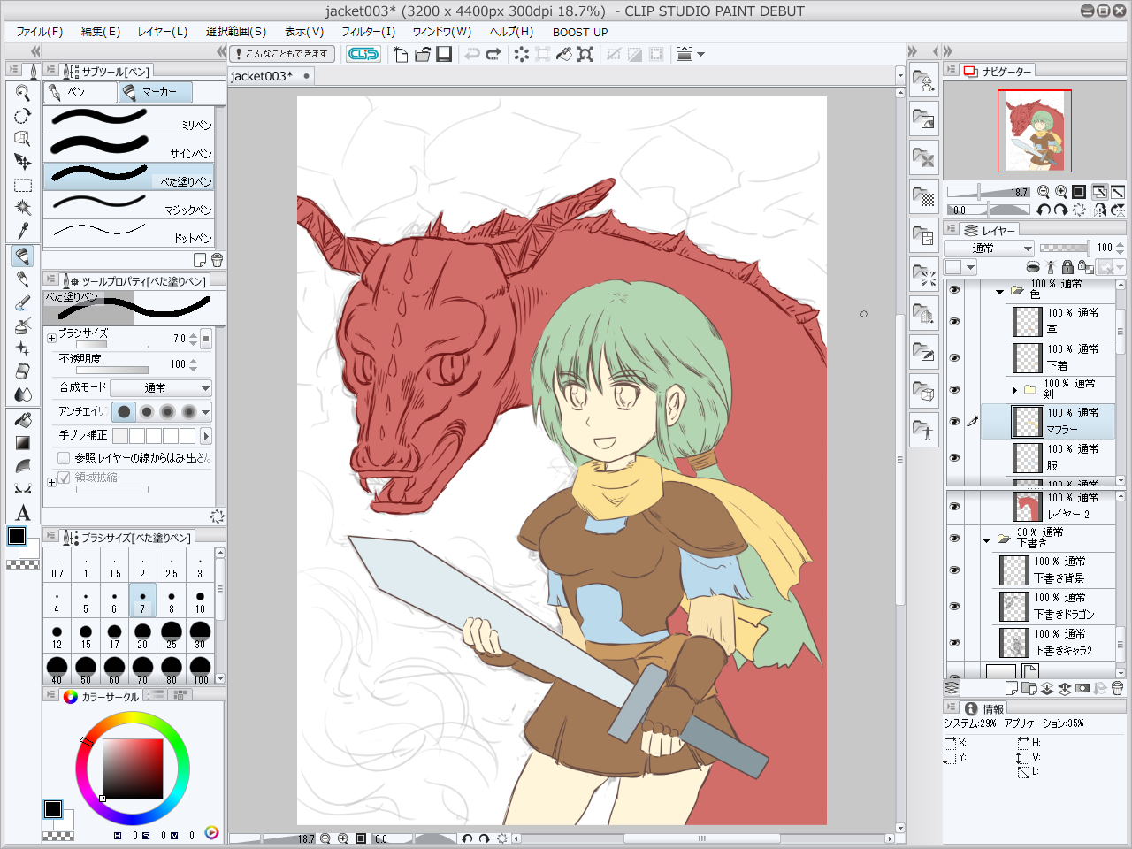 下塗り。部品ごとに色を塗った状態