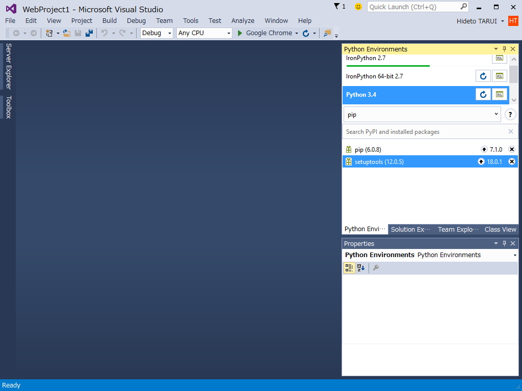 “Python Environments”画面