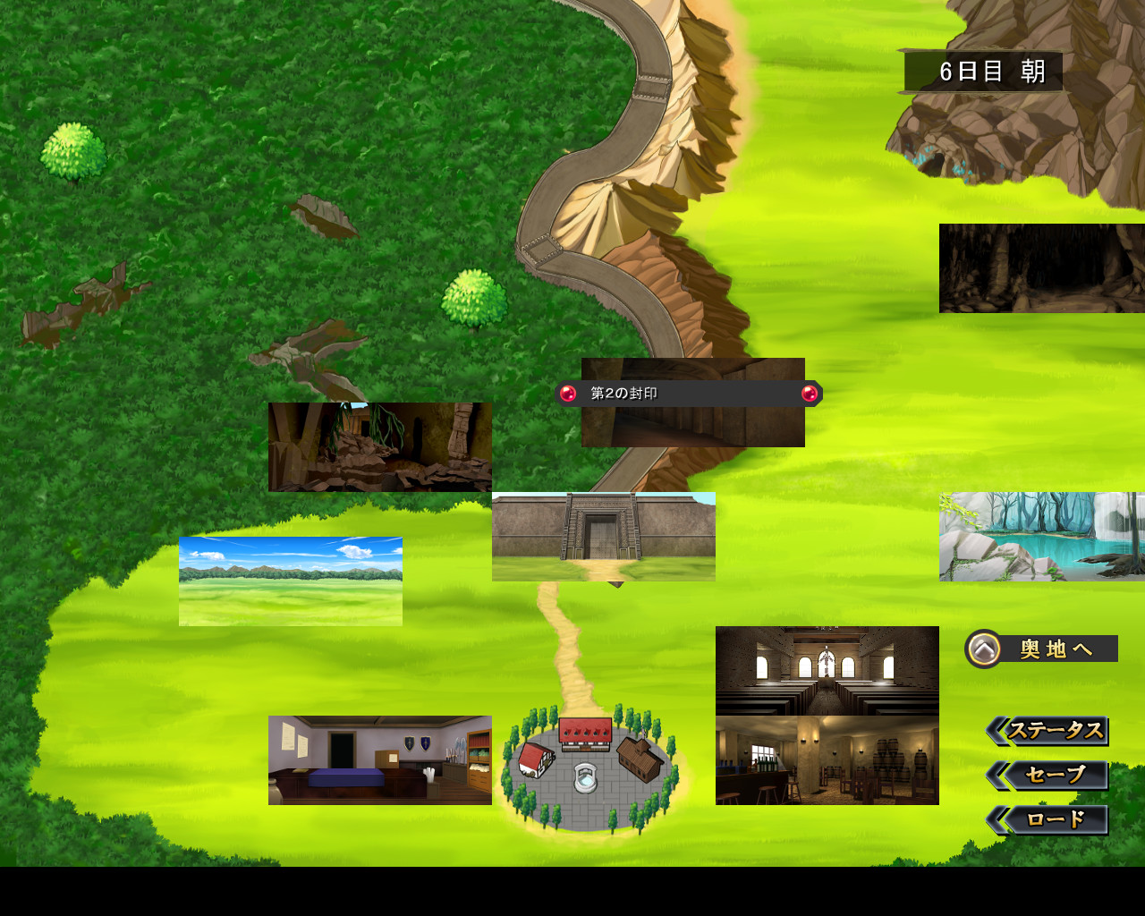 全体マップからダンジョン探索のクエストや、イベントを選択してゲームが進行する