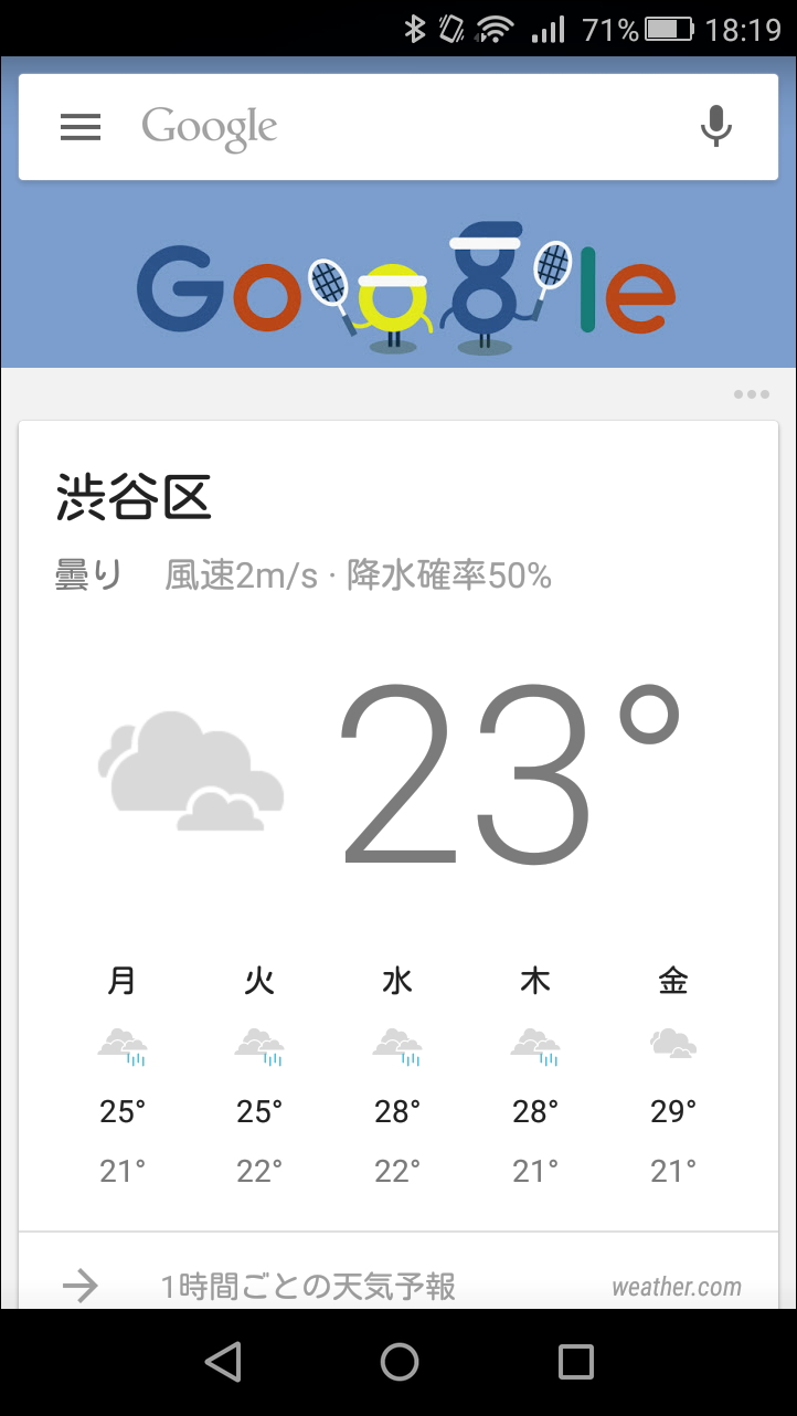ホーム画面を右へフリックすると、“Google Now”の画面を表示できる