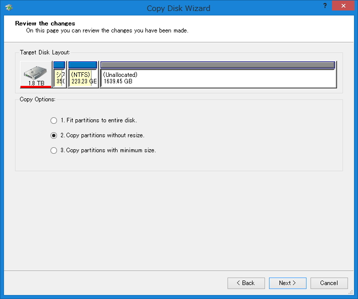 元のサイズのままコピーする以外にも、コピー先に合わせてサイズを拡張したり、コピーするデータのサイズに合わせて縮小したりすることが可能