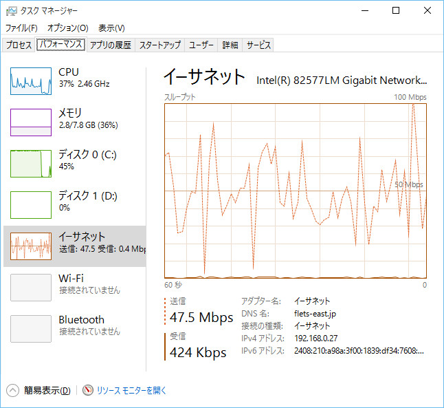 クラウドバックアップの負荷を「タスクマネージャー」で確認中。他の作業は一切行っていないが、PCにはかなりの負荷がかかっている