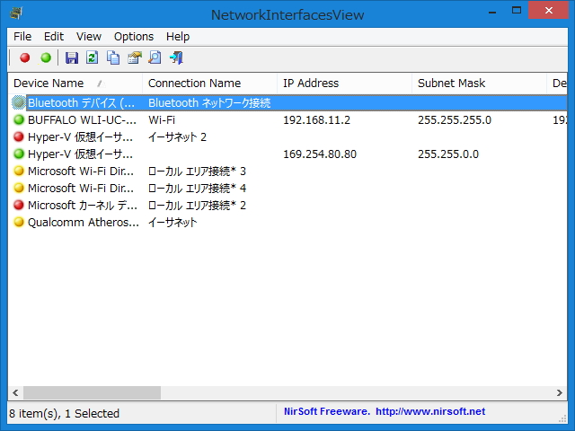 「NetworkInterfacesView」v1.10