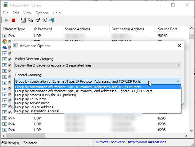 ［Advanced Options］メニューからパケットの分類方法を指定