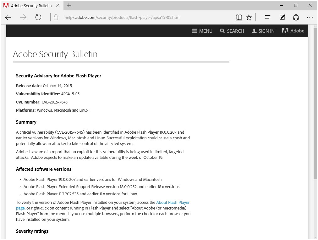 セキュリティ情報（APSA15-05）