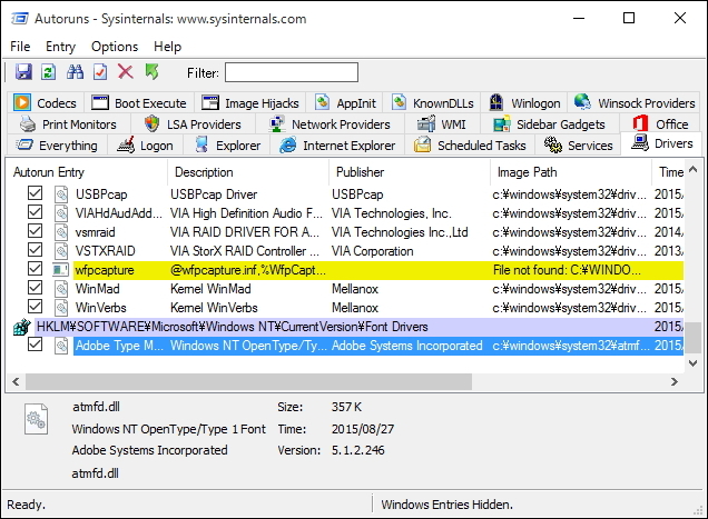 「Autoruns for Windows」v13.5