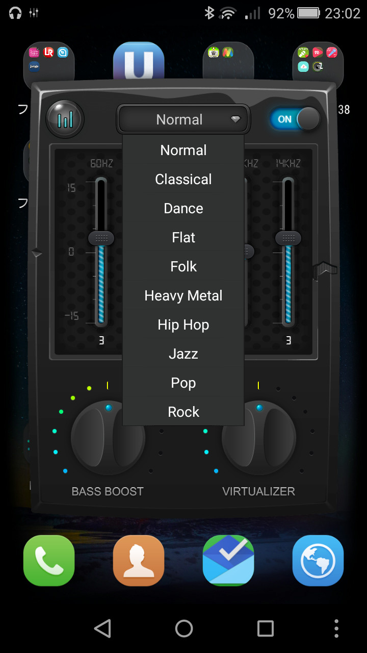 ［Normal］ボタンをタップして表示される一覧から音楽ジャンルごとのプリセットを選択可能