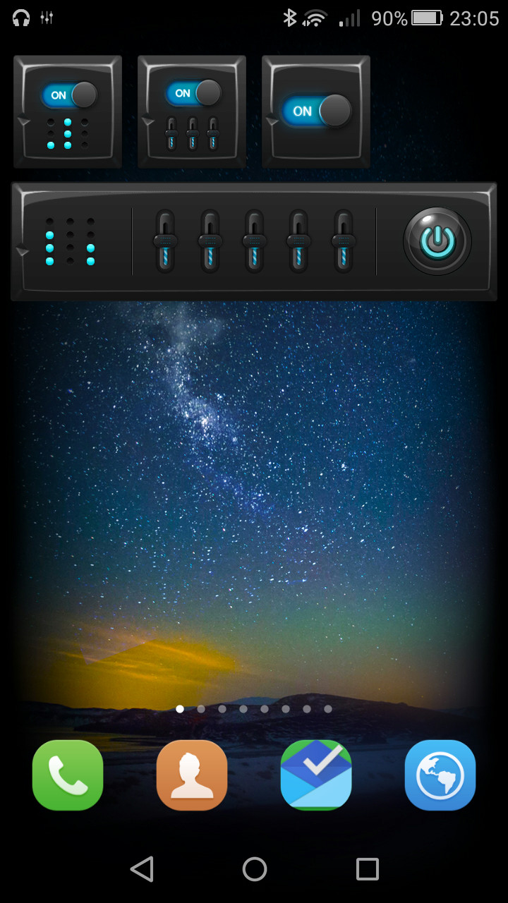 4種類のウィジェットを配置でき、イコライザーのON/OFFなどをすばやく切り替え可能