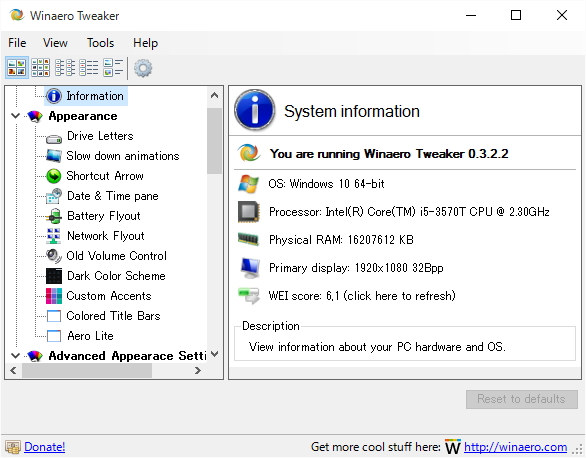 「Winaero Tweaker」v0.3.2.2