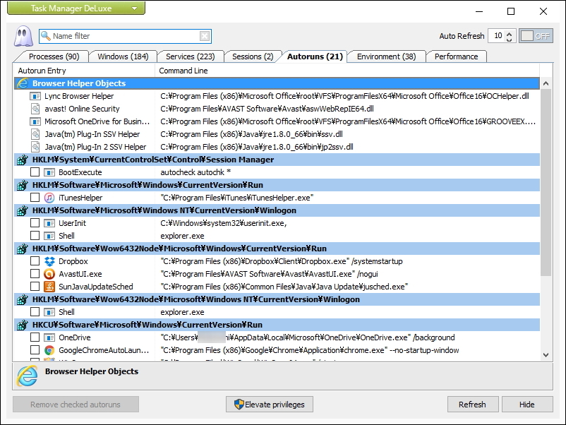 スタートアッププログラムの管理が行える［Autoruns］タブ
