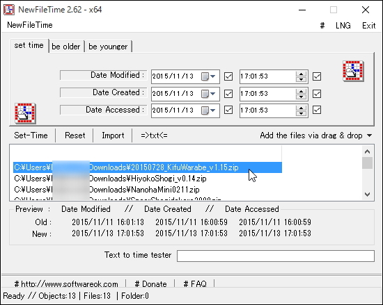 「NewFileTime」v2.62